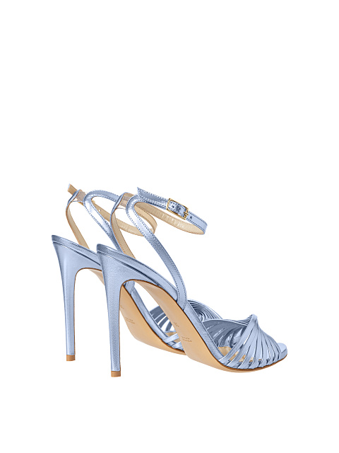 Light Blue Leather High Heel Sandals, 3