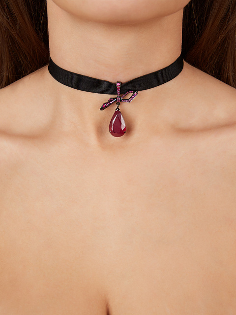 Pear Ruby & Ruby & Black Gold Pendant, 3