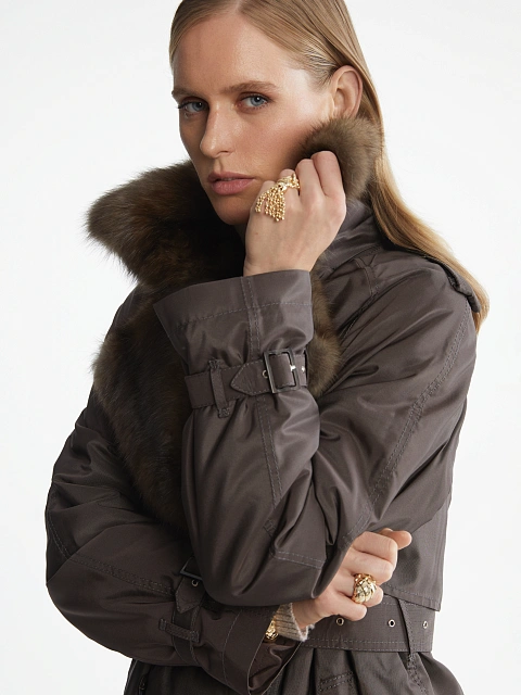Sable Fur Lined Brown Trench Coat, 7