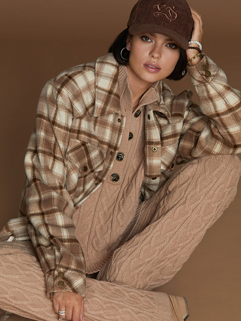 Light Brown Checked Wool Long Overshirt, 5 Light Brown Checked Wool Long Overshirt, 5