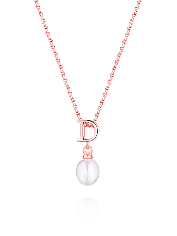 Gold-plated silver necklace with a pendant with the letter D and a pearl, 1