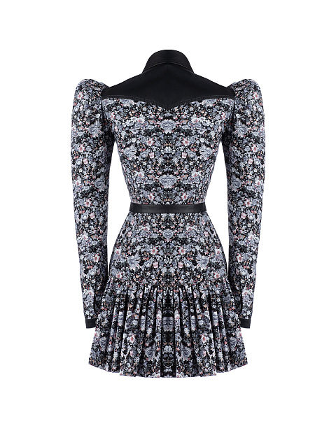 Black Cotton Floral-Print Mini Dress, 3