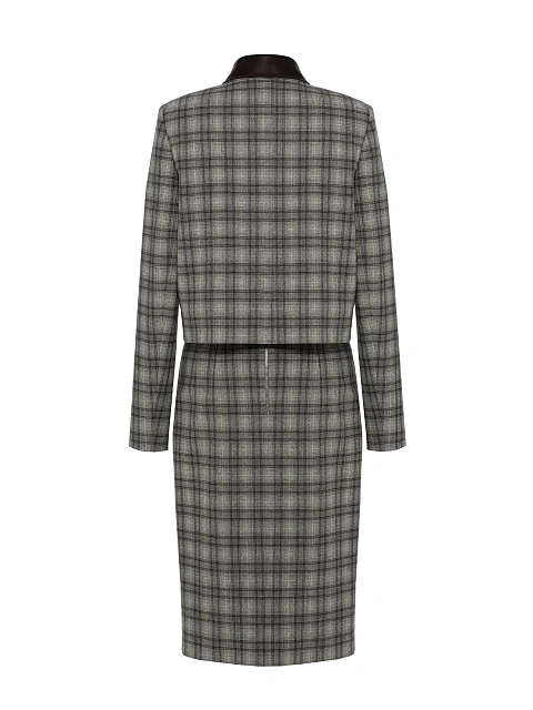Grey Check Wool Midi Skirt Set, 2 Grey Check Wool Midi Skirt Set, 2