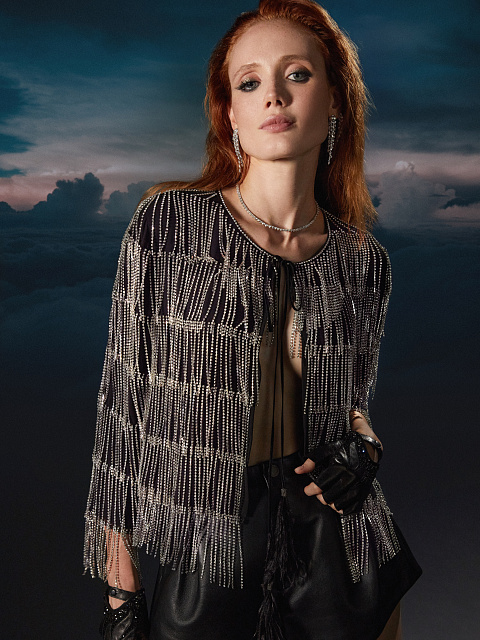 Black Rhinestones Chiffon Jacket, 6