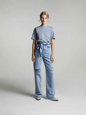 Blue Fringed Cotton Jeans, 2