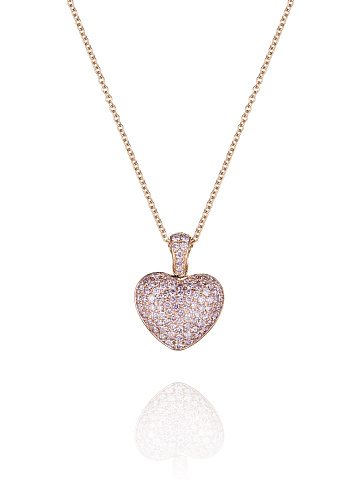 Pink Round Diamond & Rose Gold Heart-Shaped Necklace, 1