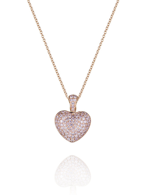 Pink Round Diamond & Rose Gold Heart-Shaped Necklace, 1