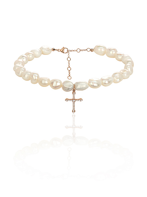 Baroque Pearls & Silver Cross Choker, 1