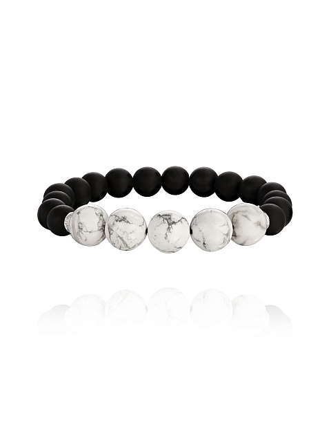 White gold bracelet with white agate and onyx beads, 1