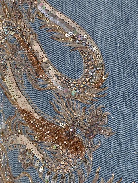 Light Blue Embroidered Wide Leg Jeans, 4