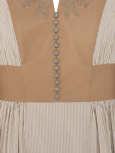 Beige Leather Trim Striped Cotton Maxi Dress, 3 Beige Leather Trim Striped Cotton Maxi Dress, 3