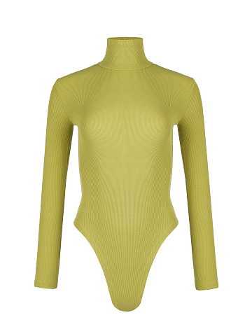 Green Ribbed Cotton L/S Turtleneck Bodysuit, 1
