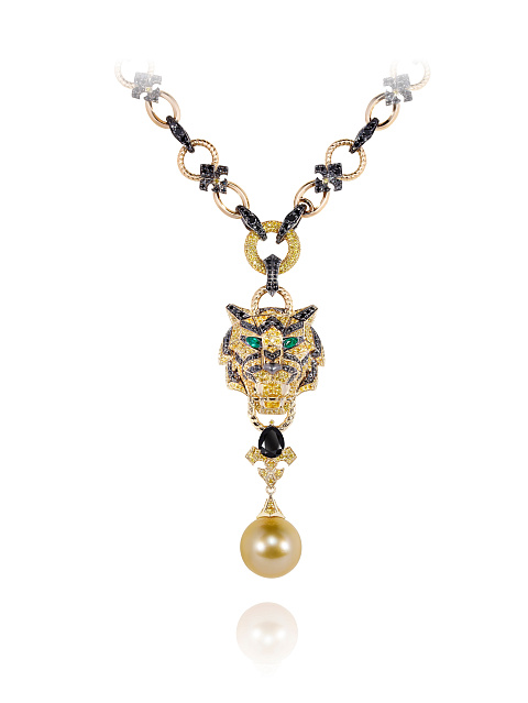 Gold, Diamonds & Pearl Tiger Necklace, 5