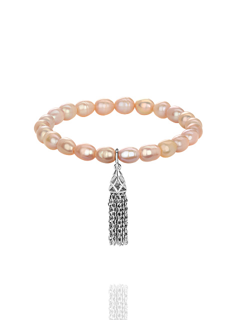 Silver Tassel & Pink Pearls Bracelet, 1