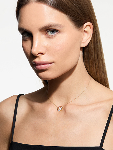 Yellow Gold & Rock Crystal Letter "V" Necklace, 2