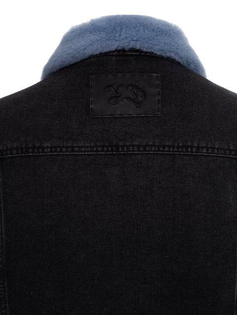 Black Denim Shearling Jacket, 6