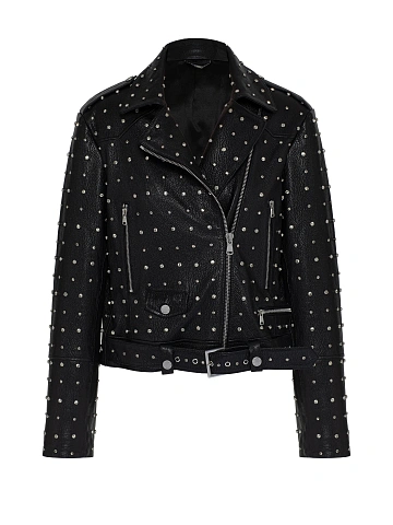 Black Rhinestones Leather Biker Jacket, 1