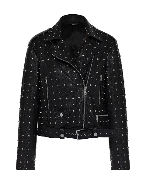 Black Rhinestones Leather Biker Jacket, 1 Black Rhinestones Leather Biker Jacket, 1