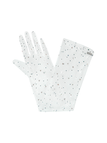White Rhinestones Mesh Gloves, 2
