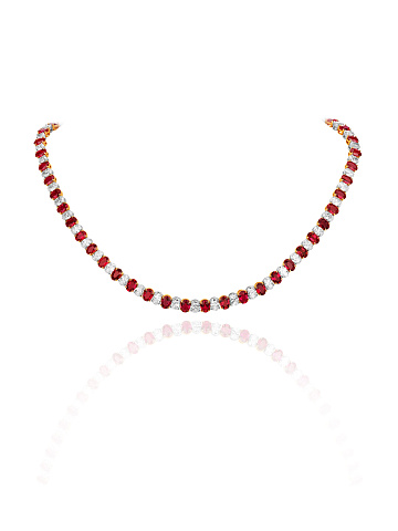White gold necklace with diamonds and oval-cut rubies, 1