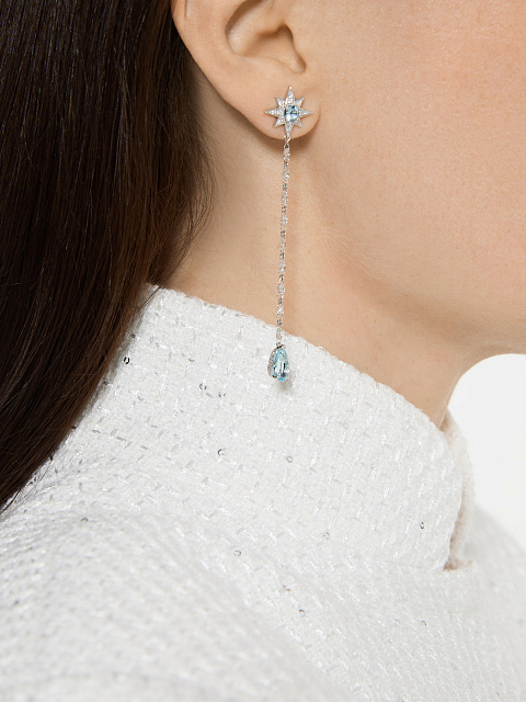 Long white gold earrings with ear cuff and aquamarines, 5