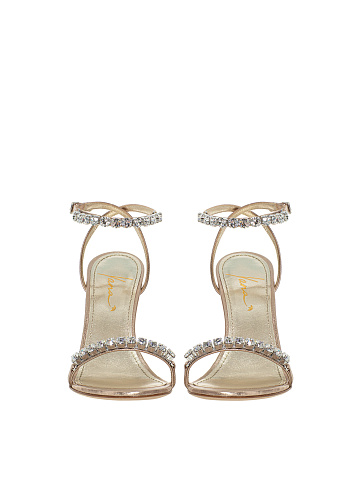 Bronze Leather Sandals With Rhinestones, 2