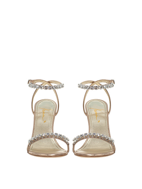 Bronze Leather Sandals With Rhinestones, 2