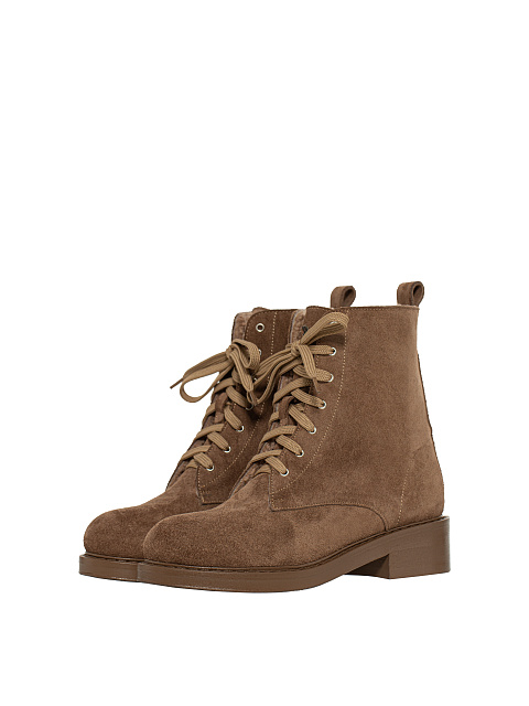 Light Brown Velour & Fur Lace Up Boots, 1