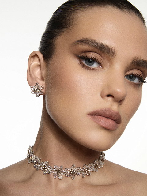 Brown Diamond, Rose Cut Diamond & White Gold Earrings, 2