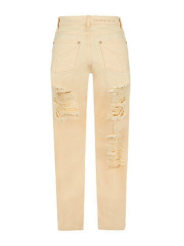 Pale Peach Distressed Cotton Jeans, 2