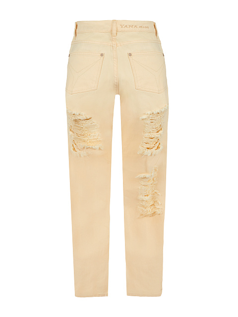 Pale Peach Distressed Cotton Jeans, 2
