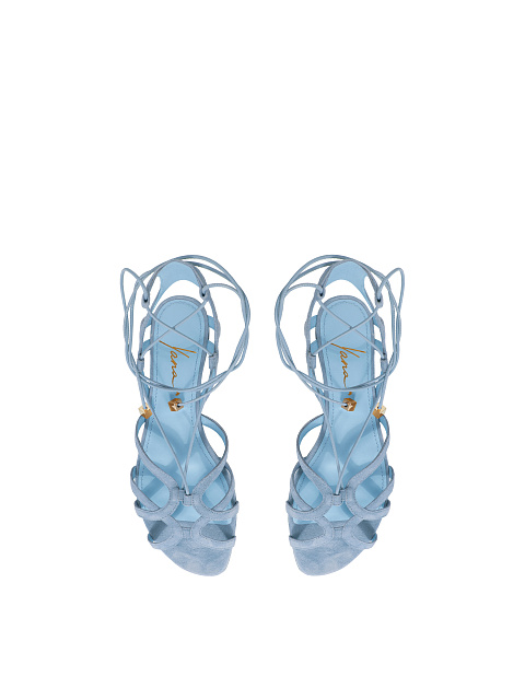 Light Blue Suede Flat Sandals, 4