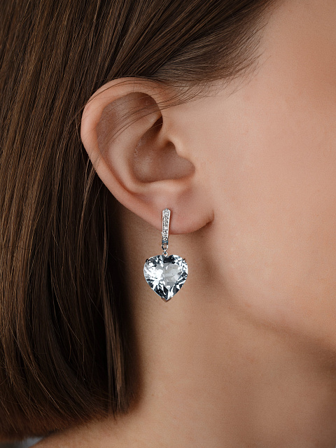 Heart Topaz White, Round Topaz White & White Gold Earrings, 2