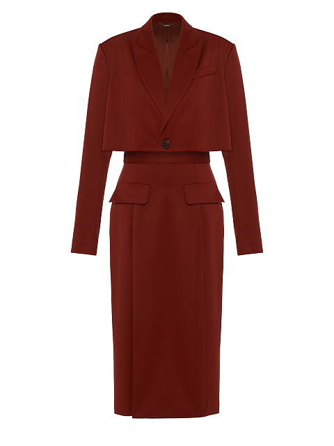 Bordeaux Wool Midi Skirt Suit, 1
