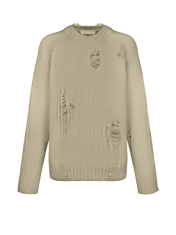 Olive cotton sweater with holes, 1