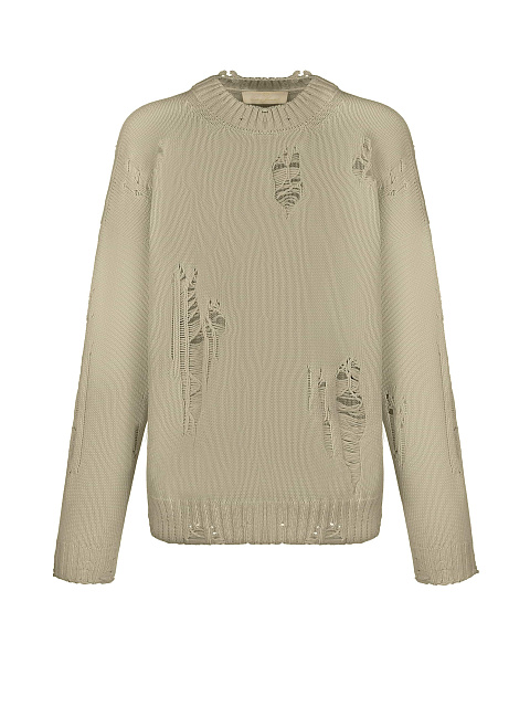 Olive cotton sweater with holes, 1 Olive cotton sweater with holes, 1