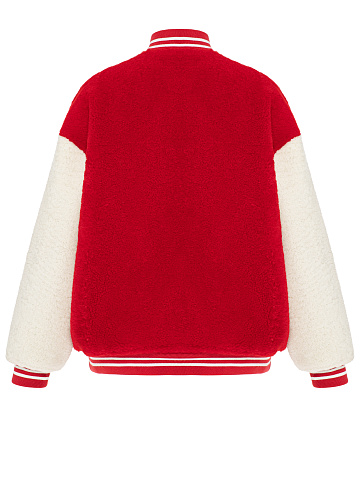 Red Oversized Shearling Bomber Jacket, 2