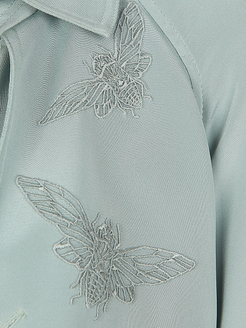Light Blue Silk Double-breasted Trench Coat , 3