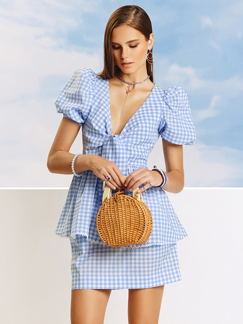 Light Blue Checked Cotton Top & Mini Skirt, 9 Light Blue Checked Cotton Top & Mini Skirt, 9