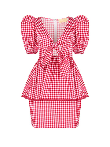 Red Checked Cotton Top & Mini Skirt, 1