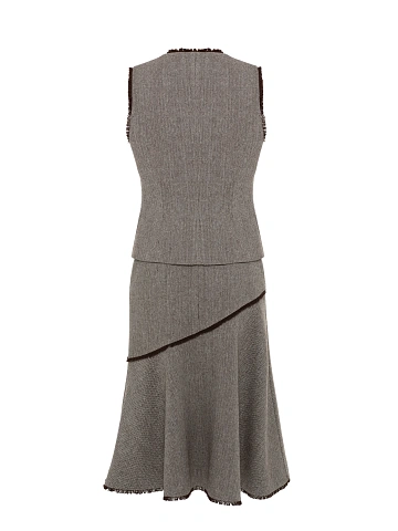 Brown Wool Vest & Midi Skirt Set, 2