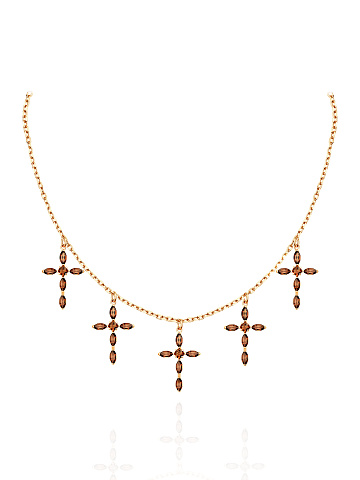 Rose Silver & Quartz 5 Crosses Necklace, 1
