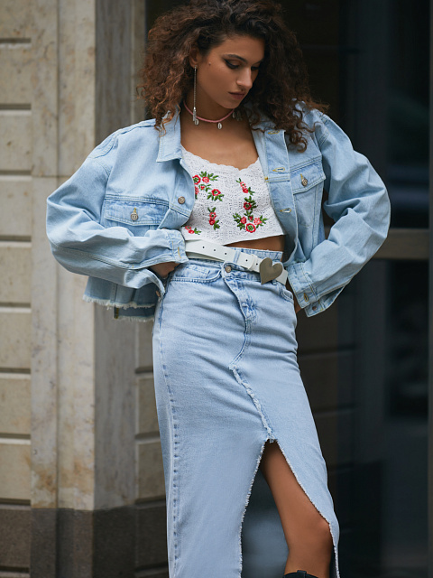 Blue Denim Cropped Jacket, 11