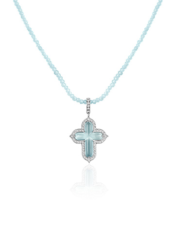 Necklace with a cross-shaped pendant and topaz beads, 1