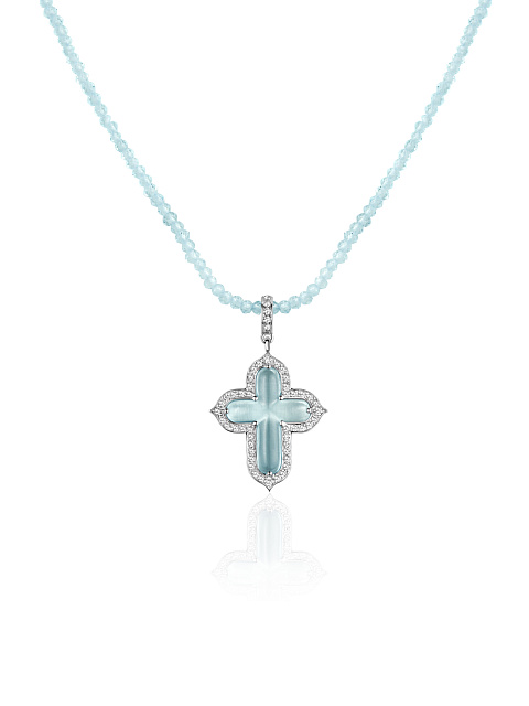 Necklace with a cross-shaped pendant and topaz beads, 1