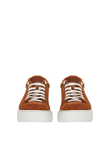 Brown Velour & Shearling Sneakers, 2