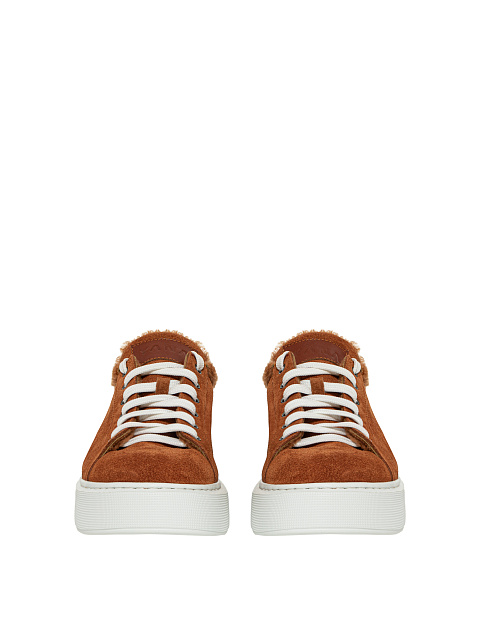 Brown Velour & Shearling Sneakers, 2