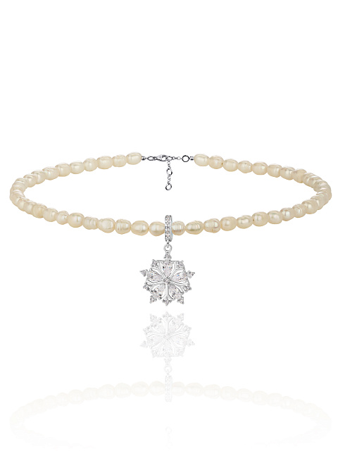 Pearls, Cubic Zirkonia & Silver Snowflake Choker, 1