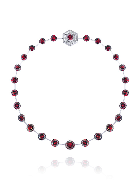 White Gold Garnet Diamond Necklace, 2