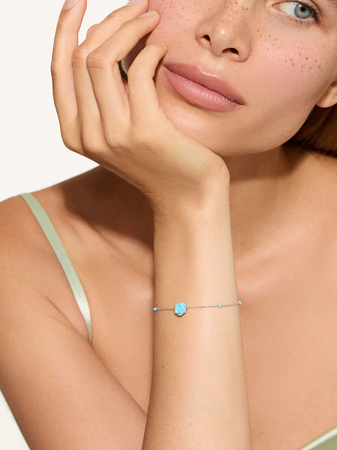 White Gold & Turquoise Rose Bracelet, 3